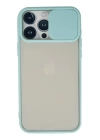 BFS  iPhone 13 Pro Max Kılıf Palm Buzlu Kamera Sürgülü Silikon - Turkuaz