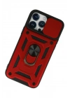 BFS  iPhone 13 Pro Max Kılıf Pars Lens Yüzüklü Silikon - Kırmızı