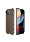 BFS  iPhone 14 Kılıf Auto Focus Karbon Kapak - Kahverengi