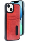 BFS  iPhone 14 Kılıf Sara Kartvizitli Deri Kılıf - Kırmızı