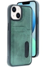 BFS  iPhone 14 Kılıf Sara Kartvizitli Deri Kılıf - Koyu Yeşil