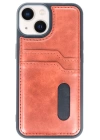 BFS  iPhone 14 Kılıf Sara Kartvizitli Deri Kılıf - Taba
