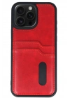 BFS  iPhone 14 Pro Max Kılıf Sara Kartvizitli Deri Kılıf - Kırmızı