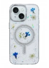BFS iPhone 15 Flower Magsafe Kapak - Krem