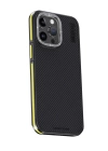 BFS  iPhone 15 Pro Kılıf Aramid 600D Kevlar Karbon Fiber Magsafe Kapak - Sarı