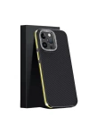 BFS  iPhone 15 Pro Kılıf Aramid 600D Kevlar Karbon Fiber Magsafe Kapak - Sarı