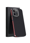 BFS  iPhone 15 Pro Max Kılıf Aramid 600D Kevlar Karbon Fiber Magsafe Kapak - Kırmızı