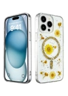 BFS  iPhone 15 Pro Max Kılıf Daisy Simli Magsafe Kapak - Gold