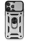 BFS  iPhone 15 Pro Max Kılıf Pars Lens Yüzüklü Silikon - Gümüş