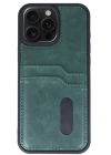 BFS  iPhone 15 Pro Max Kılıf Sara Kartvizitli Deri Kılıf - Koyu Yeşil
