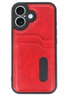 BFS  iPhone 16 Kılıf Sara Kartvizitli Deri Kılıf - Kırmızı