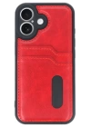 BFS  iPhone 16 Kılıf Sara Kartvizitli Deri Kılıf - Kırmızı