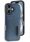 BFS  iPhone 16 Kılıf Sara Kartvizitli Deri Kılıf - Lacivert