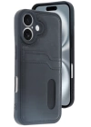 BFS  iPhone 16 Kılıf Sara Kartvizitli Deri Kılıf - Siyah