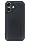 BFS  iPhone 16 Kılıf Sara Kartvizitli Deri Kılıf - Siyah