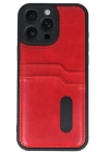 BFS  iPhone 16 Pro Kılıf Sara Kartvizitli Deri Kılıf - Kırmızı