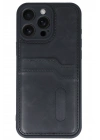 BFS  iPhone 16 Pro Kılıf Sara Kartvizitli Deri Kılıf - Siyah