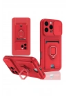 BFS  iPhone 16 Pro Kılıf Zuma Kartvizitli Yüzüklü Silikon - Kırmızı