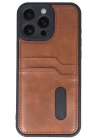BFS  iPhone 16 Pro Max Kılıf Sara Kartvizitli Deri Kılıf - Taba