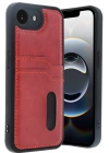 BFS  iPhone 16E Kılıf Sara Kartvizitli Deri Kılıf - Kırmızı