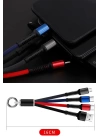 BFS  Işıklı Anahtarlık Model 3 in 1 USB Çıkışlı MİKRO,TYPE-C ve İphone Uyumlu Şarj Kablosu
