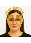 BFS   İt&amp;#39;sMyBirthdayYazılıTaçveMumŞekilliGözlükSetiAltınRenk