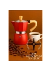 BFS  Italyan Moka Pot - 6061 Saf Alüminyum  Ahşap Saplı - 3 kişilik KIRMIZI