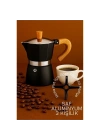 BFS  Italyan Moka Pot - 6061 Saf Alüminyum  Ahşap Saplı - 3 kişilik SİYAH