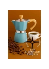 BFS  Italyan Moka Pot - 6061 Saf Alüminyum  Ahşap Saplı - 6 kişilik MAVİ