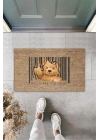 BFS Kahverengi Kapı Önü Paspası Hello Are You There Ayıcık Desen  K-3283