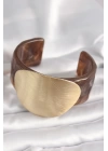 BFS Kahverengi Mermer Desen Akrilik Plastik Gold Daire Plaka Model Vintage Kadın Bilezik