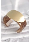 BFS Kahverengi Mermer Desen Akrilik Plastik Gold Oval Plaka Model Vintage Kadın Bilezik