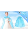 BFS   Karlar Ülkesi Elsa Frozen Mavi Pelerin – 80 cm Kar Desenli Çocuk Pelerini ( Taç Hariç )