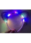BFS     Kenarları Dantelli Mor Pullu Payetli Led Işıklı Kedi Kulak Taç 17x19 cm