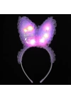 BFS     Kenarları Dantelli Mor Pullu Payetli Led Işıklı Tavşan Kulak Taç 23x19 cm