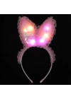 BFS   Kenarları Dantelli Pembe Pullu Payetli Led Işıklı Tavşan Kulak Taç 23x19 cm