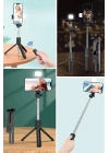 BFS  Kendiliğinden Işıklı Masaüstü Tripod Olabilen Telefon Tutuculu Kablosuz Kumandalı Selfie Çubuğu