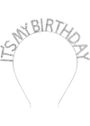 BFS    Kristal Taşlı Gümüş Renk İt&amp;#39;s My Birthday Yazılı Doğum Günü Parti Tacı 14x16 cm