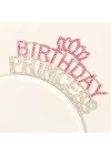 BFS   Kristal Taşlı Pembe Birthday Princess Yazılı Parti Tacı 19x11 cm