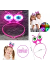 BFS   Led Işıklı &amp; Pilli 3 Farklı Modda Yanan Uzaylı Göz Parti Tacı Pembe Renk 18x12 cm