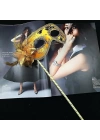 BFS   Lüks Taşlı Saplı Maskeli Balo Maskesi Altın Renk 35 cm