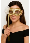 BFS   Lüks Taşlı Saplı Maskeli Balo Maskesi Beyaz Renk 35 cm