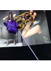 BFS   Lüks Taşlı Saplı Maskeli Balo Maskesi Mor Renk 35 cm