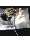 BFS   Lüks Taşlı Saplı Maskeli Balo Maskesi Siyah Renk 35 cm