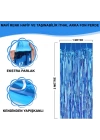 BFS   Mavi Renk Ekstra Metalize Parlak Saçaklı Arka Fon Perde İthal A Kalite 1x2 Metre