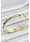BFS Mineli Pirinç Gold Renk Pembe Çiçek Desen Motifli Kadın Kelepçe