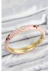 BFS Mineli Pirinç Pembe Çiçek Motifli Gold Kadın Kelepçe