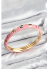 BFS Mineli Pirinç Pembe Çiçek Motifli Gold Kadın Kelepçe