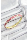 BFS Mineli Pirinç Pembe Çiçek Motifli Gold Renk Kadın Kelepçe