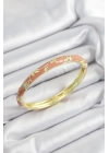 BFS Mineli Pirinç Pembe Çiçek Motifli Gold Renk Kadın Kelepçe